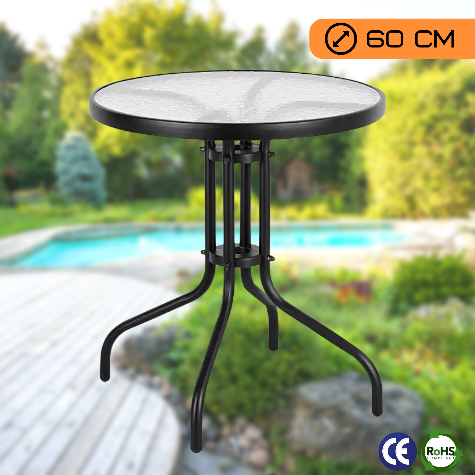 Стол садовый 4Points Arte круглый стеклянный 60 см Черный (DA-4P60RO) - фото 10