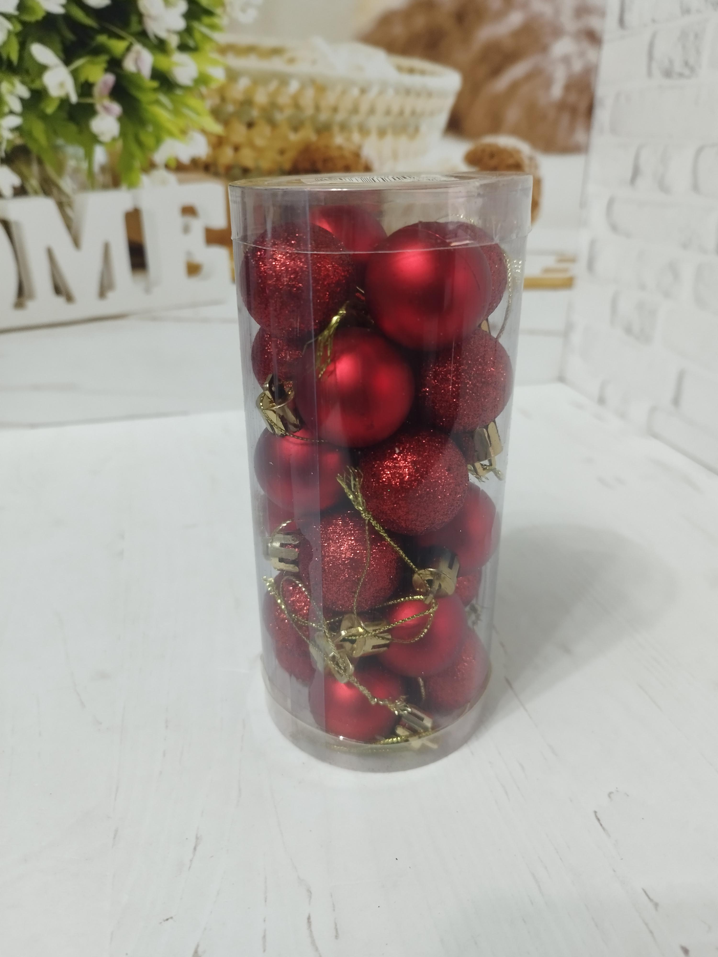 Набір новорічних куль на ялинку пластикові 3 см 24 шт. Червоний (MK9003-3)