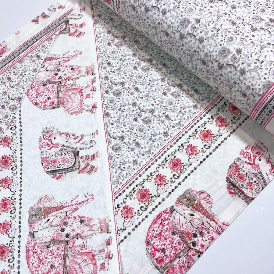 Ткань для постельного белья ранфорс орнамент красные слоны 240 см Белый (19080221 00131)