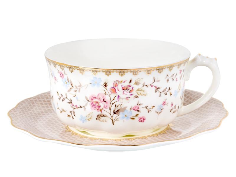 Чашка чайна Lefard Діана порцелянова з блюдцем 400 мл Білий (264-725)