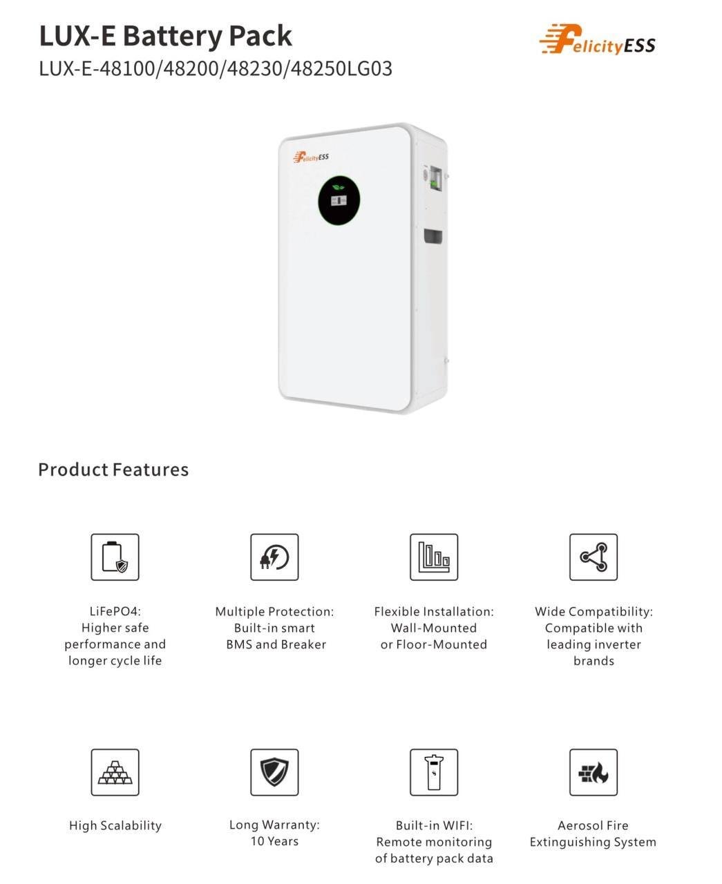 Акумулятор для сонячної батареї Felicity LUX-E-48100LG03 літій-іонний 5,12 кВт 100 Аh 51 Вт (2749577595) - фото 7