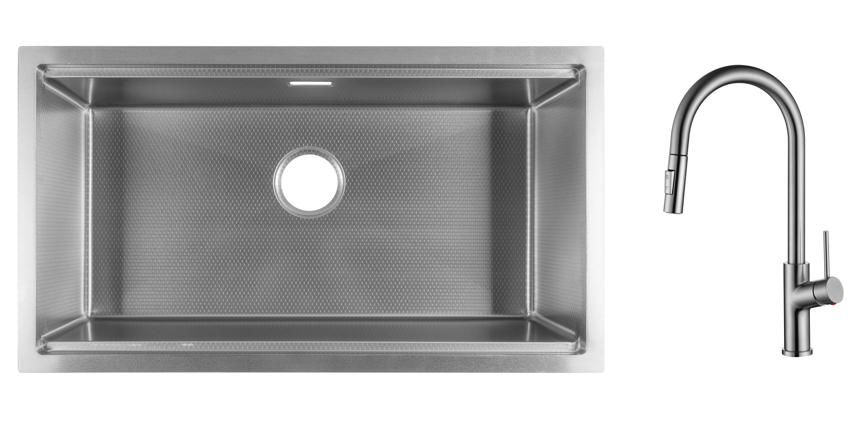 Комплект из кухонной мойки Gunter&Hauer Federbach 8022 Inox Honey и кухонного смесителя Gunter&Hauer MOND Br