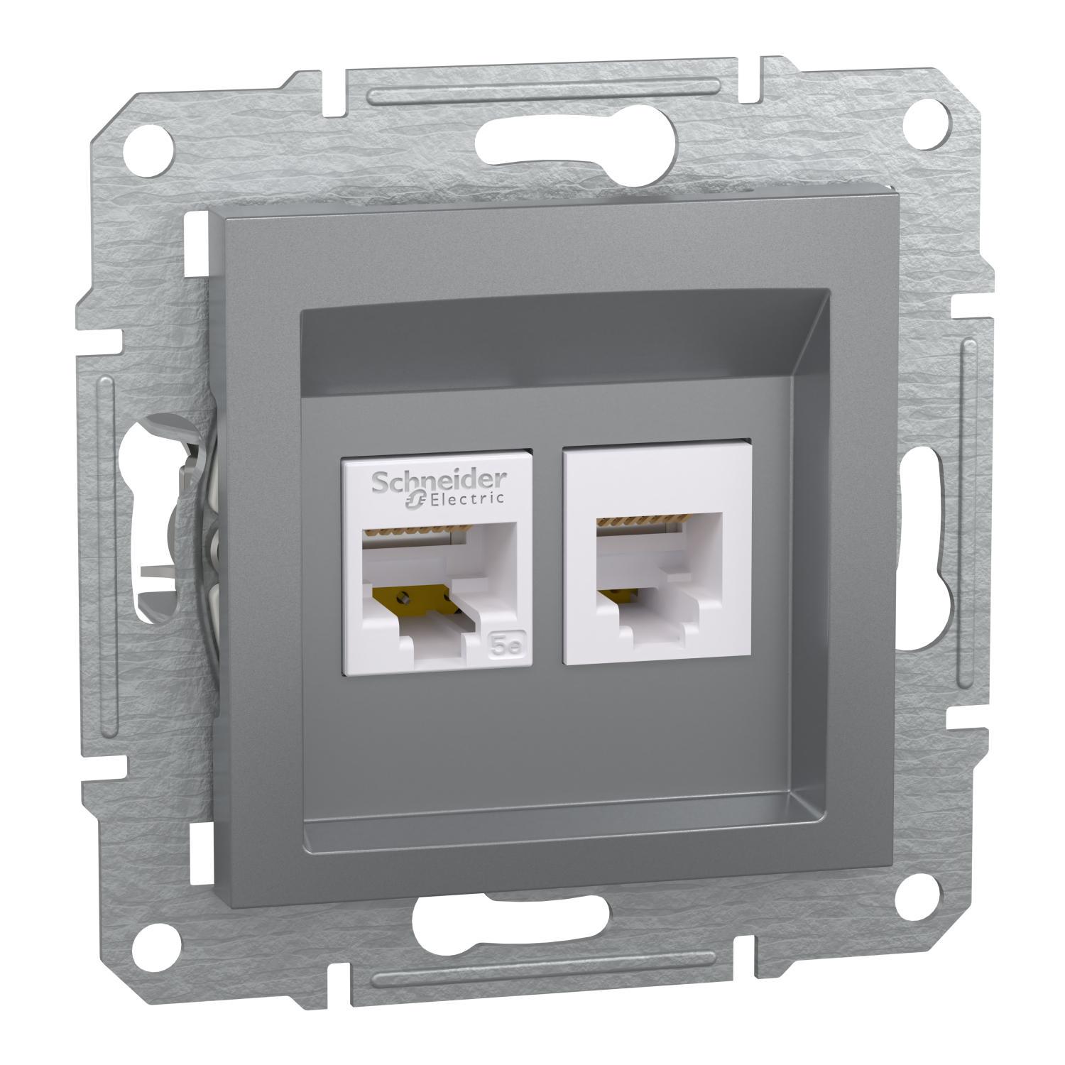 Розетка двойная телефонная Schneider Electric Asfora RJ11 RJ45 Стальной (EPH4900162)