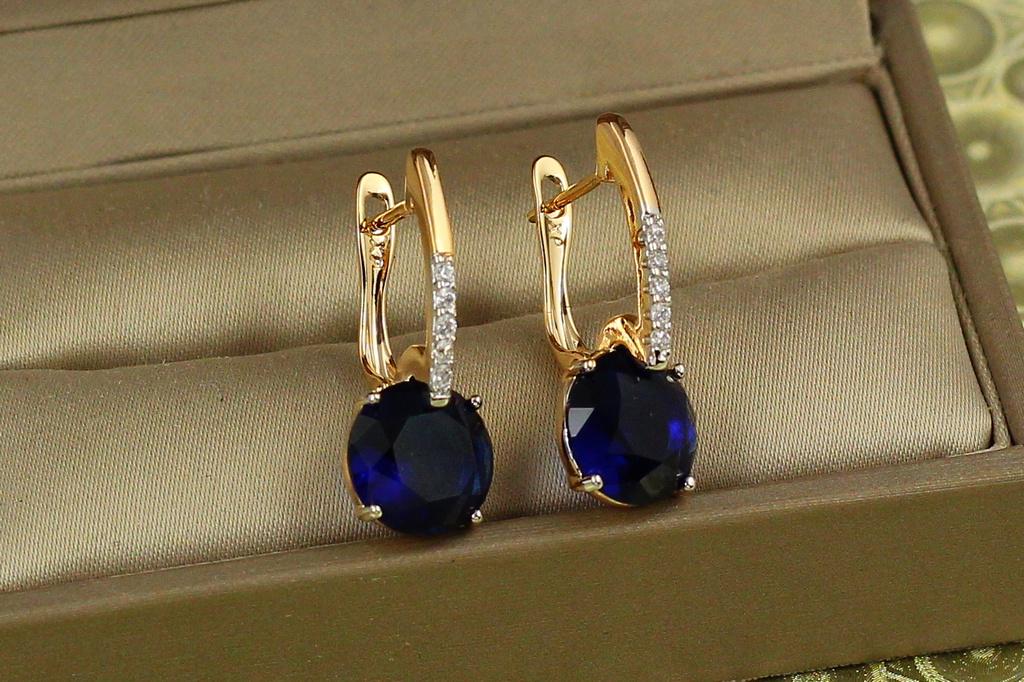 Серьги Xuping Jewelry Стрелка с родием с большим синим камнем 2,7 см Золотистый (28004480)