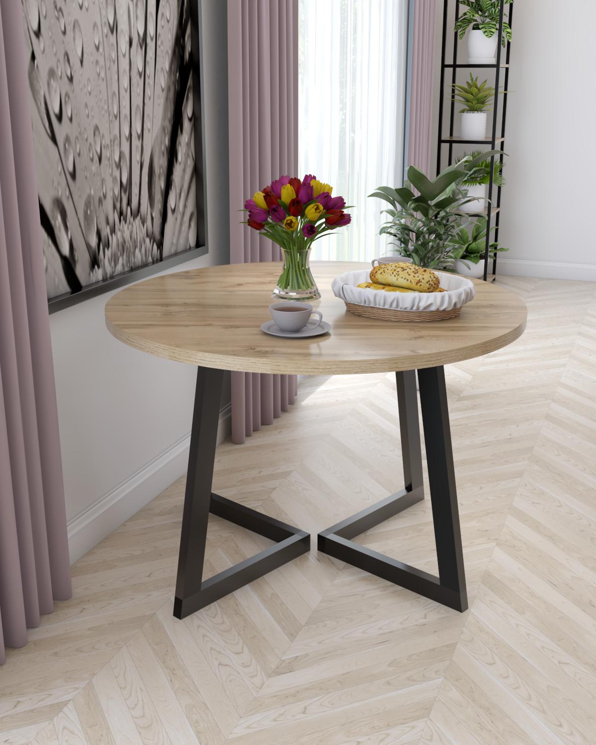 Стол обеденный круглый EcoLoft Вердано DSP-1358-1 в стиле лофт Дуб Аппалачи (DSP-1358-1)