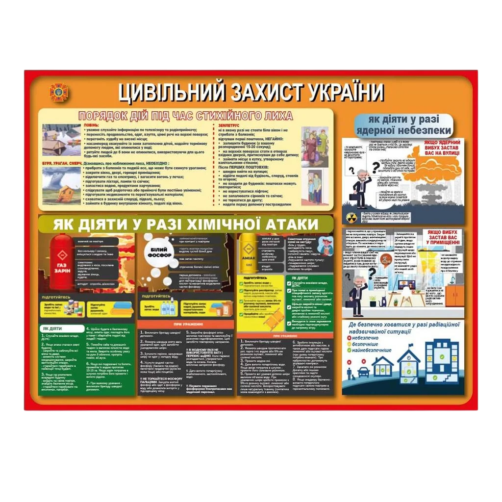Інформаційний стенд Цивільний захист України Порядок дій під час надзвичайних ситуацій 800х600 мм 3 мм з ламінацією (22529) Інформаційний стенд Цивільний захист України Порядок дій під час надзвичайних ситуацій 800х600 мм 3 мм з ламінацією (22529)