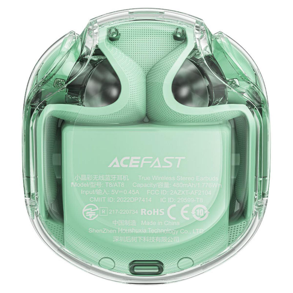 Наушники беспроводные AceFast T8 Crystal Color 500 mAh Mint Green (10685107) - фото 3