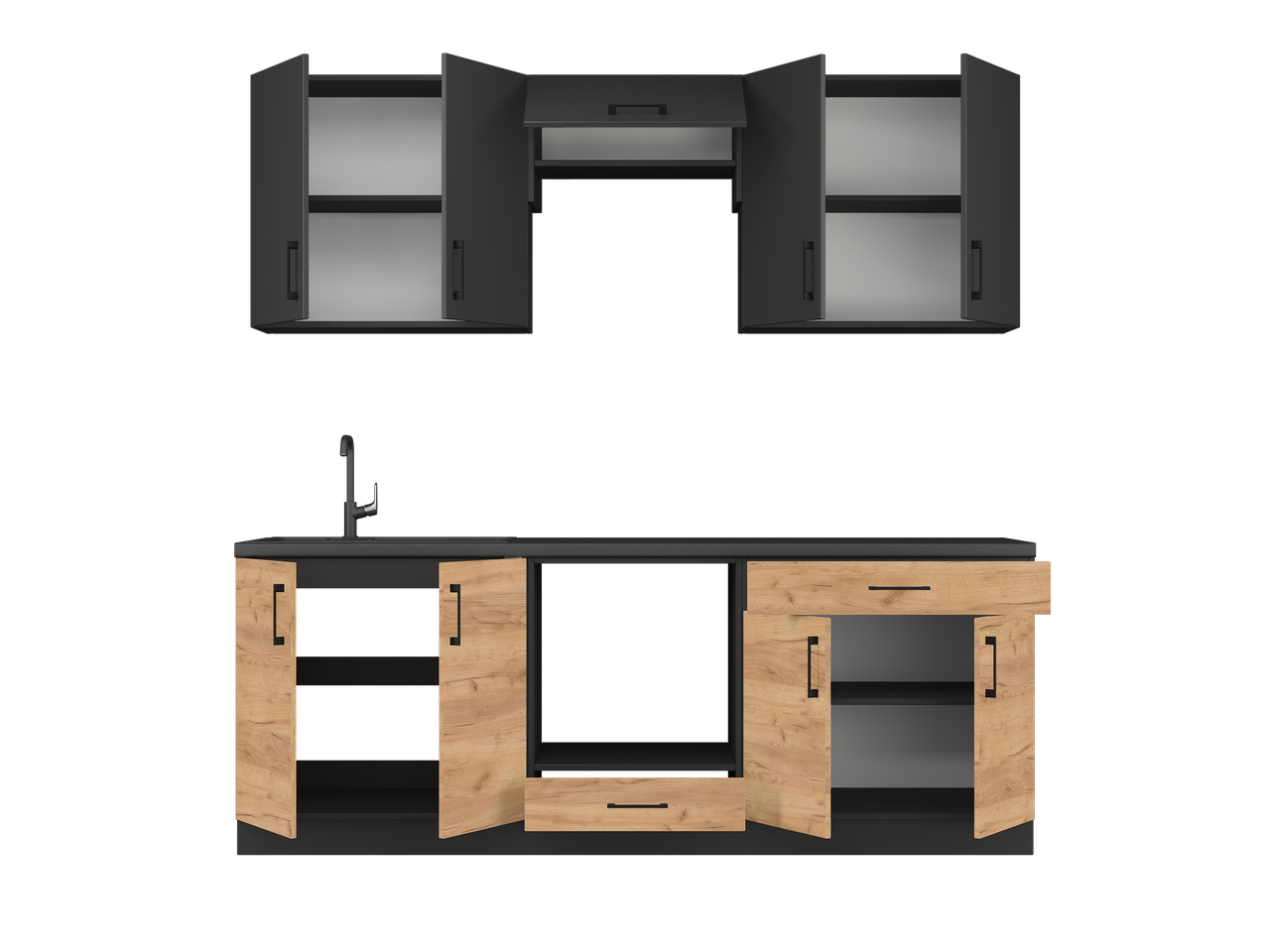 Комплект кухні К-8 Еверест Оптіма зі стільницею 2,2 м Антрацит/Крафт золотий (ЕК-25035) - фото 2 Комплект кухні К-8 Еверест Оптіма зі стільницею 2,2 м Антрацит/Крафт золотий (ЕК-25035) - фото 2