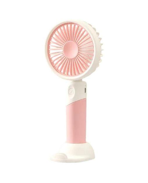 Вентилятор Mini Fan аккумуляторный ручной с подставкой для телефона Розовый с белым (ZB100)