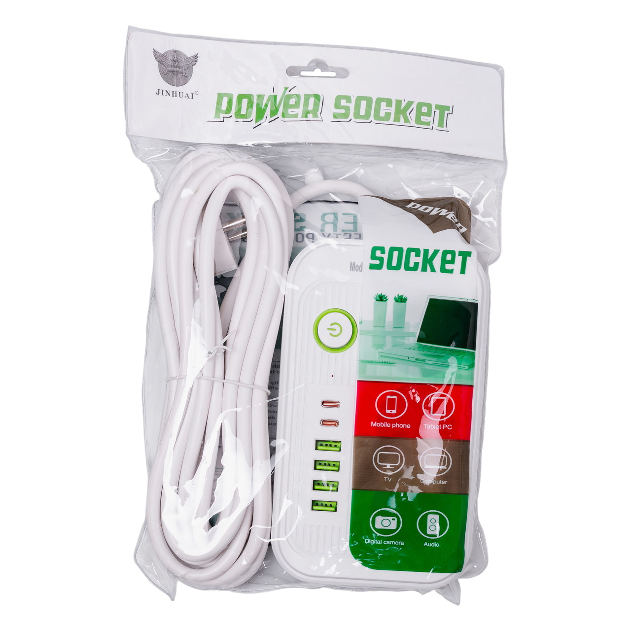 Подовжувач F16 на 3 розетки 4 usb 2 type-c та кнопкою відключення 4,75 м Білий (HP-5-21) - фото 8