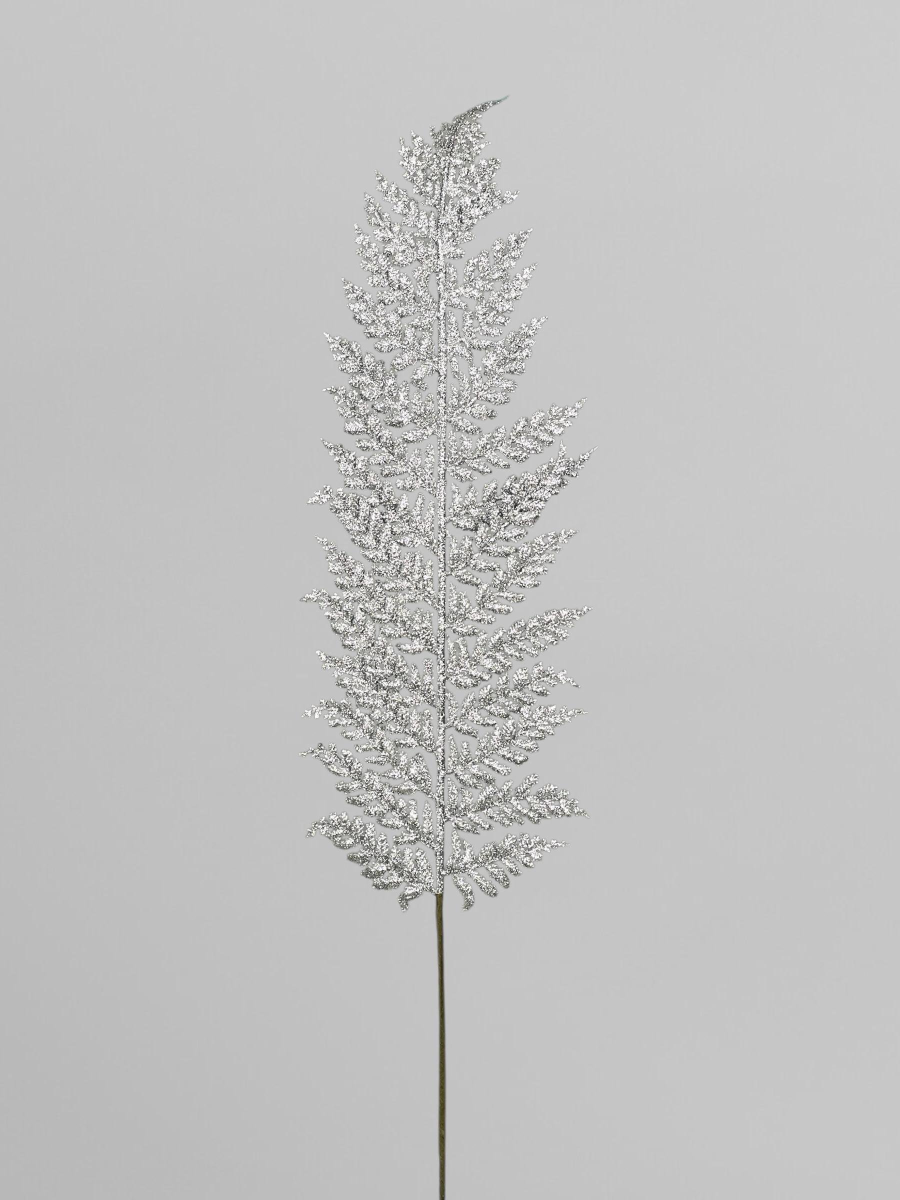 Искусственный папоротник из мягкого пластика с блестками 88 см Серебряный (Р03022)