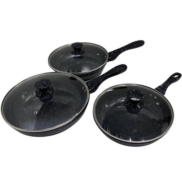 Набор сковородок с крышками Zepline ZP-700 с гранитным антипригарным покрытием 6 предметов 24/26/28 см Черный (RG700A) Набор сковородок с крышками Zepline ZP-700 с гранитным антипригарным покрытием 6 предметов 24/26/28 см Черный (RG700A)