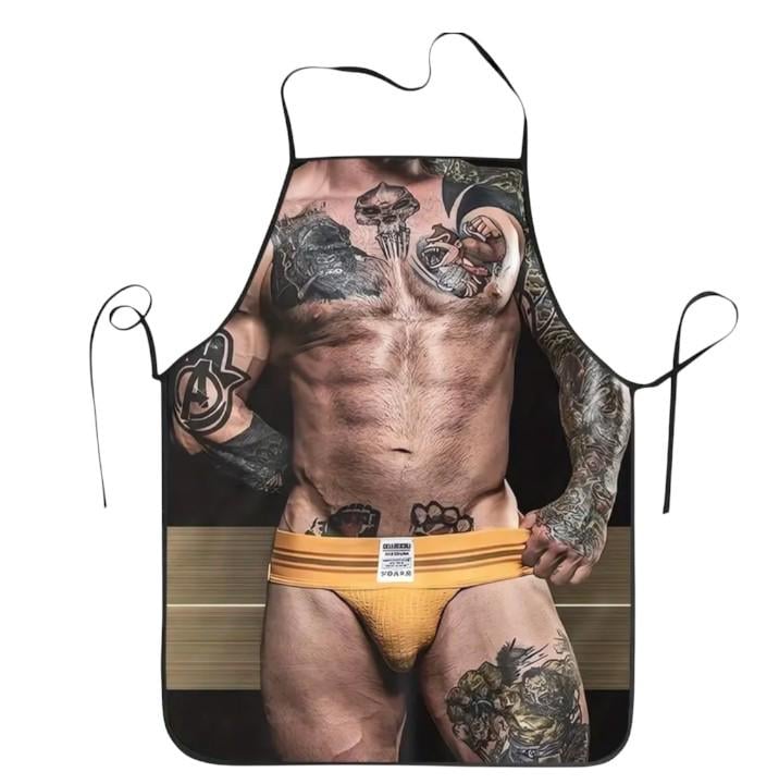 Фартук мужской прикольный Торс с тату в трусах 74x54 см Разноцветный (388129) Фартук мужской прикольный Торс с тату в трусах 74x54 см Разноцветный (388129)