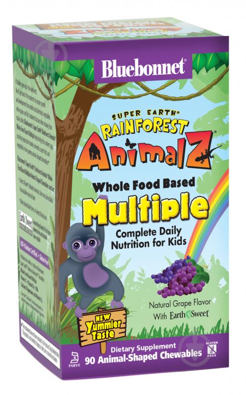 Мультивітаміни для дітей Bluebonnet Nutrition Rainforest Animalz Смак Винограду 90 жувальних цукерок