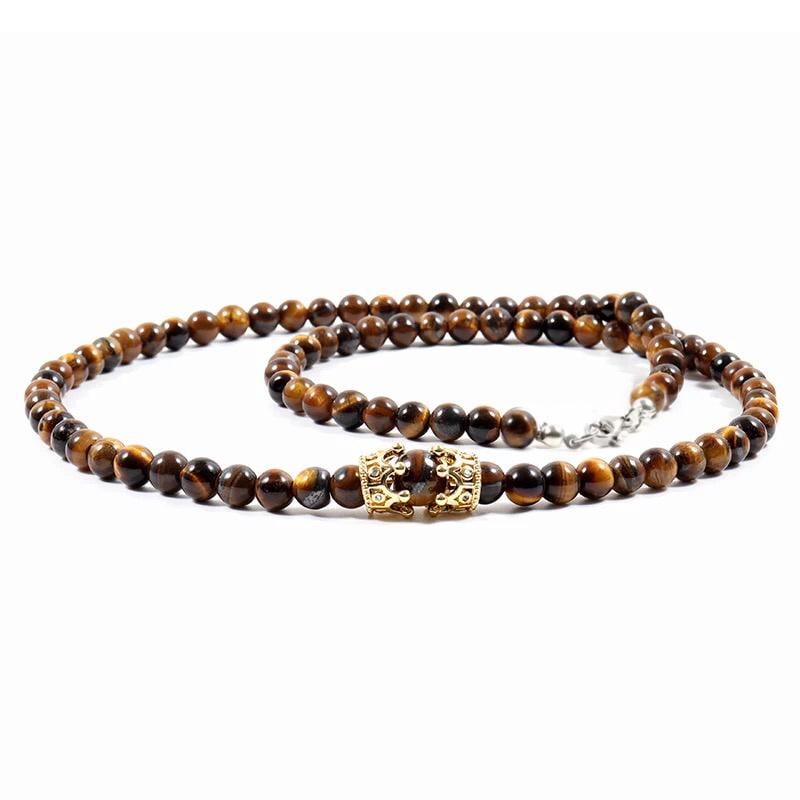 Намисто з тигрового ока з золотими коронами 6 мм р. 40 (19026)