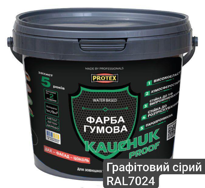 Краска высокоэластичная KAUCHUK proof Water Based PROTEX RAL 7024 5,2 кг Графитовый