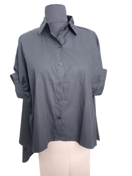 Блуза жіноча з короткими рукавами та подовженою спинкою р. 48-54 Чорний (00200)