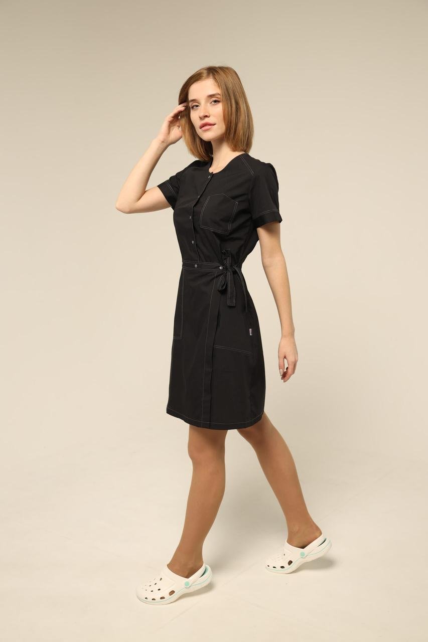 Халат TopLine Калифорния рукав короткий р. 40 Черный/Темно-Серый (11934-(40)черн.стр. т.-сер) - фото 3