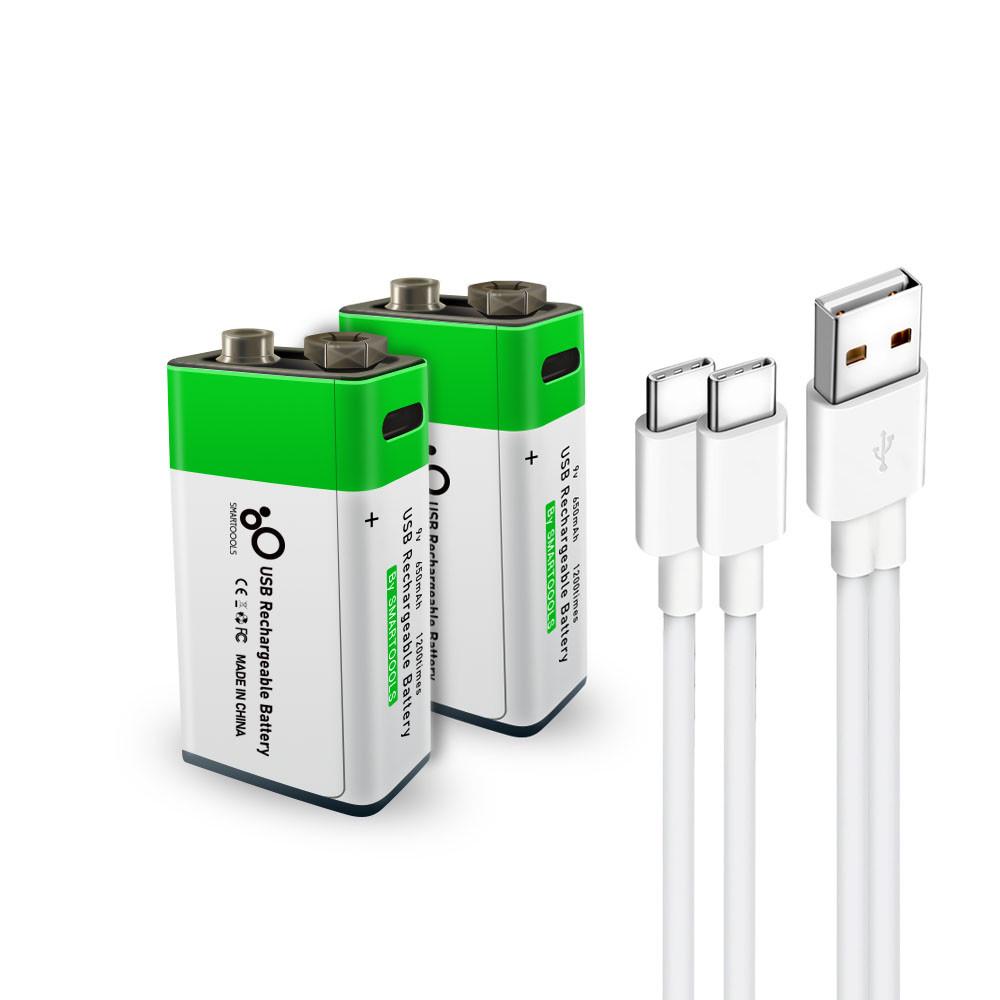 Акумулятор Smartools типу Крона 6F22 CR-9V 9 В з роз'ємом Type-C 650 mAh 2 шт.