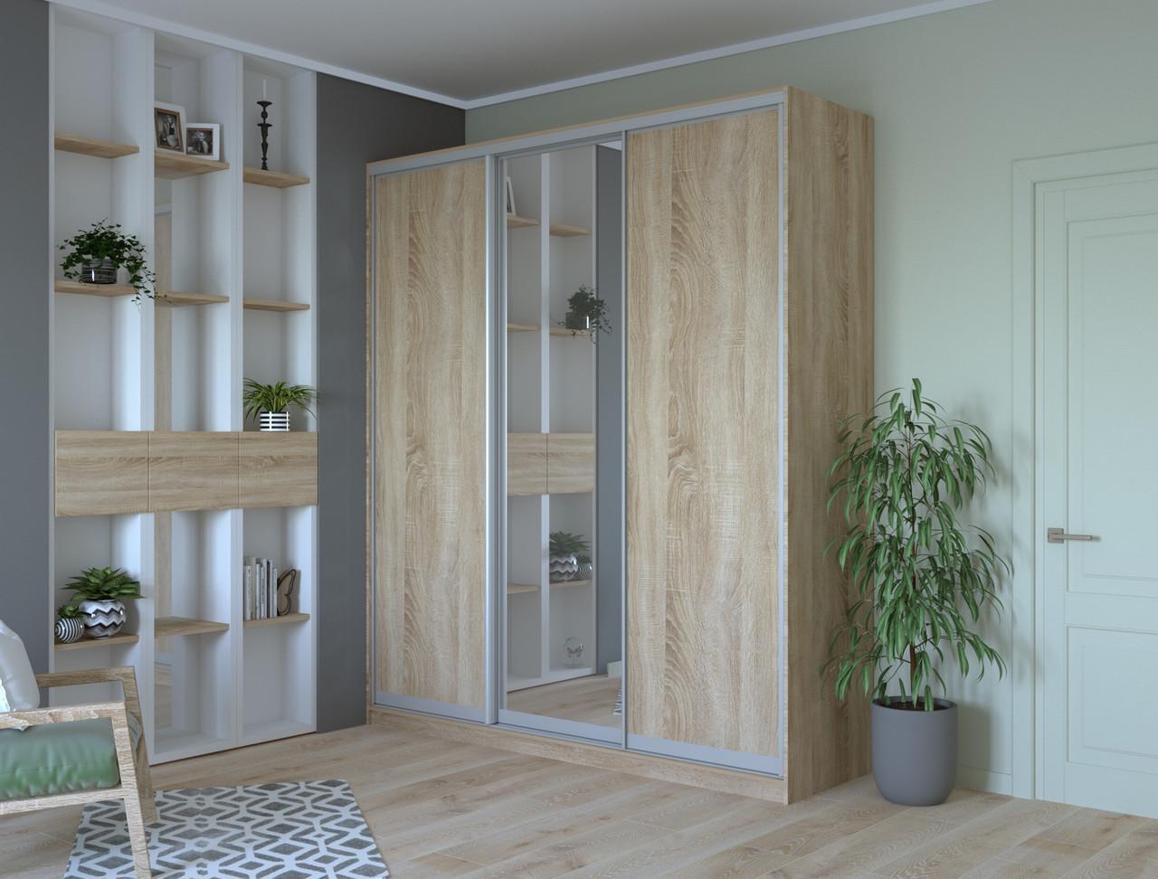 Шкаф-купе трехдверный Doros Сити 24 208х60х240 см Дуб Сонома/1 Зеркало (DRS-011052)