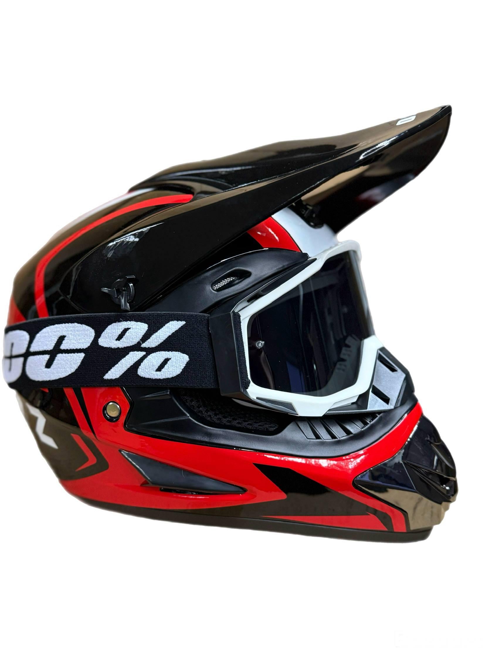 Мотошлем эндуро кроссовый Orz M Red и очки Profi 100% Black (0078)