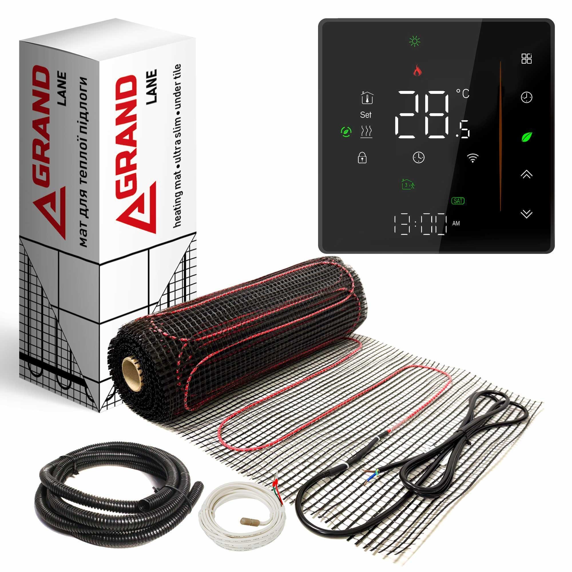 Теплый пол Grand Lane GL-mat 3 м2 540 Вт нагревательный мат glm5430k6 и WiFi сенсорный программируемый терморегулятор Черный Теплый пол Grand Lane GL-mat 3 м2 540 Вт нагревательный мат glm5430k6 и WiFi сенсорный программируемый терморегулятор Черный