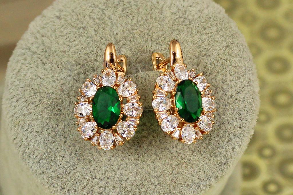 Серьги Xuping Jewelry цинния с зеленым камнем 2,3 см Золотистый (26914048)