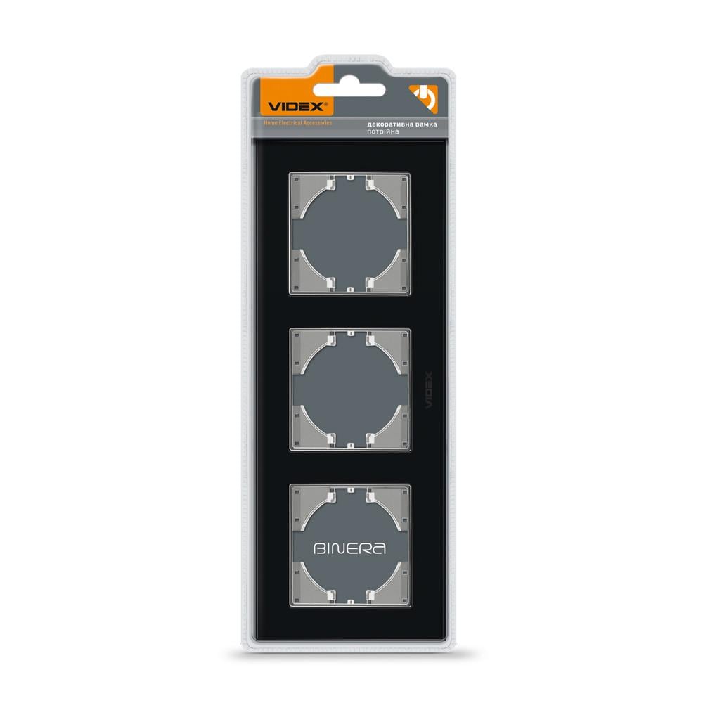 Рамка Videx BINERA 3-постовая горизонтальная Черное стекло (12533)