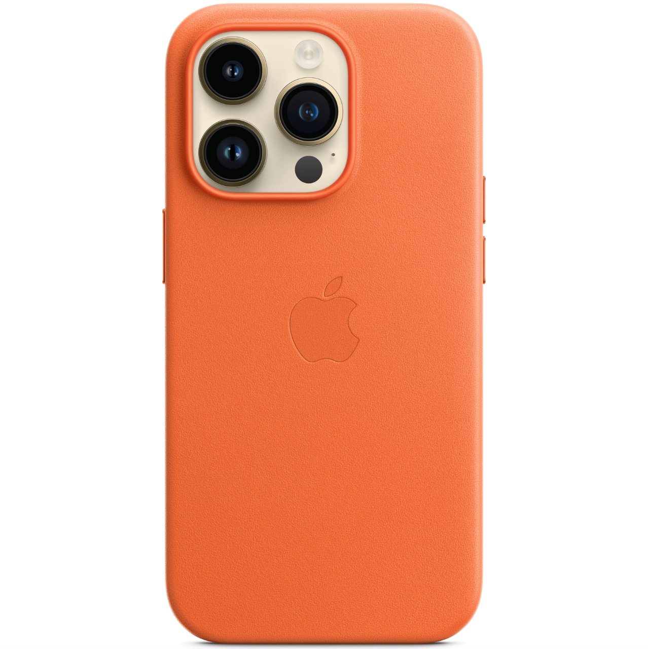 Кожанный чехол-накладка Apple Leather Case with MagSafe for iPhone 14 Pro, Orange (HC) - фото 2