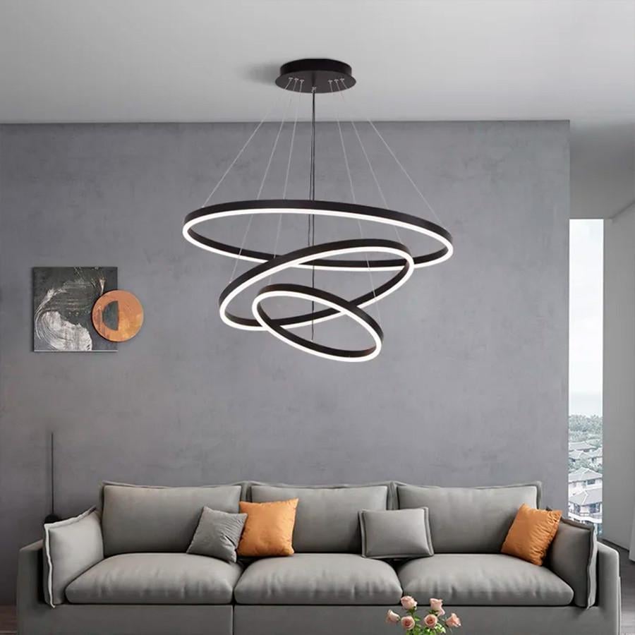 Люстра Led на три кільця 80/60/40 см Чорний (G 68-800+600+400 BK)