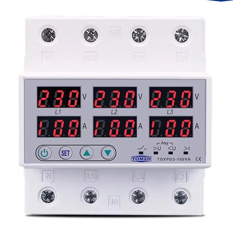 Реле защиты от перепадов напряжения и тока TOMZN TOVPD3-100VA 220V 100A трехфазное (31474310)