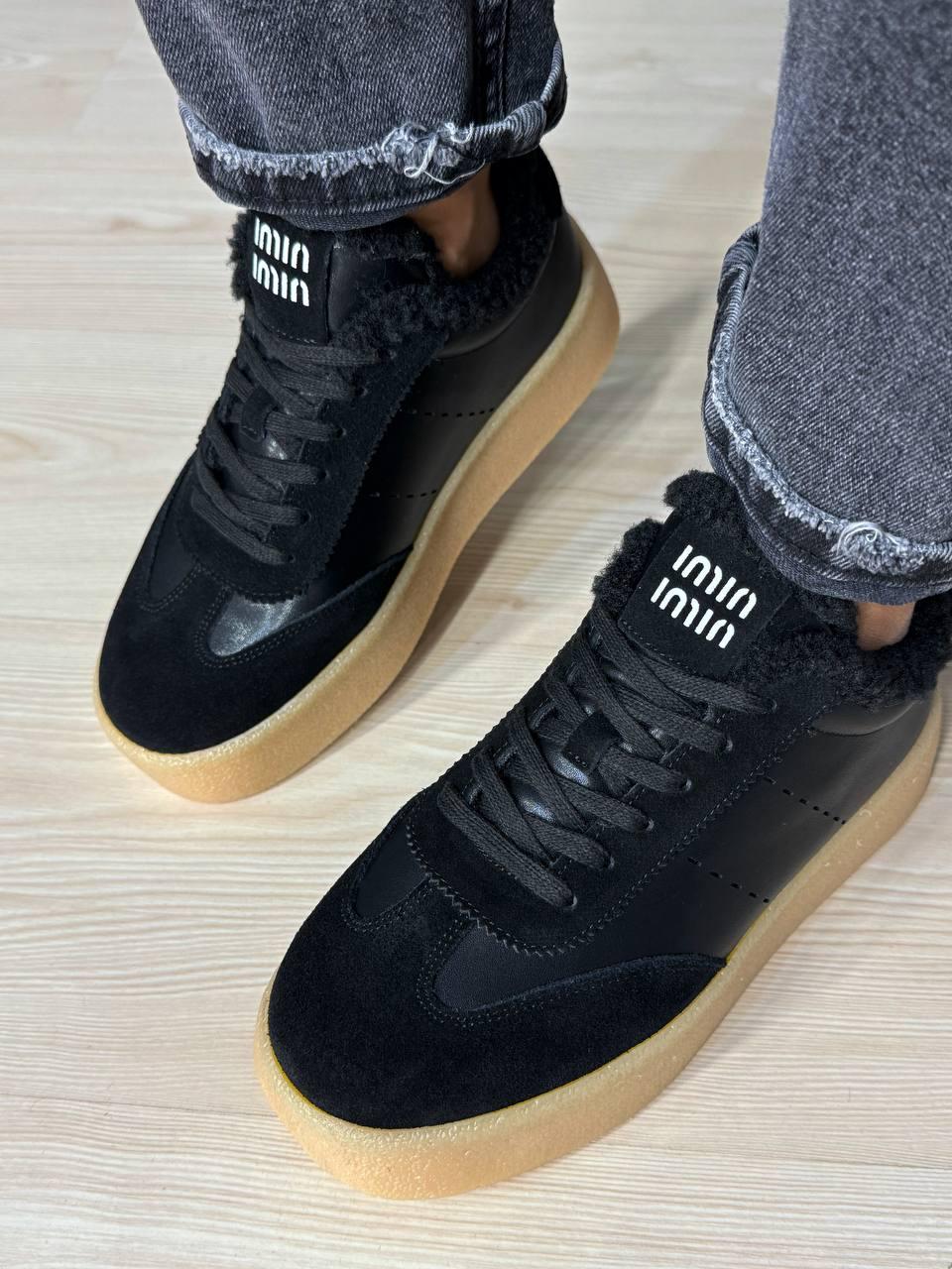 Кеды женские Hengji 632-1 утепленные кожаные с замшей на меху р. 36 Черный (5374) - фото 2