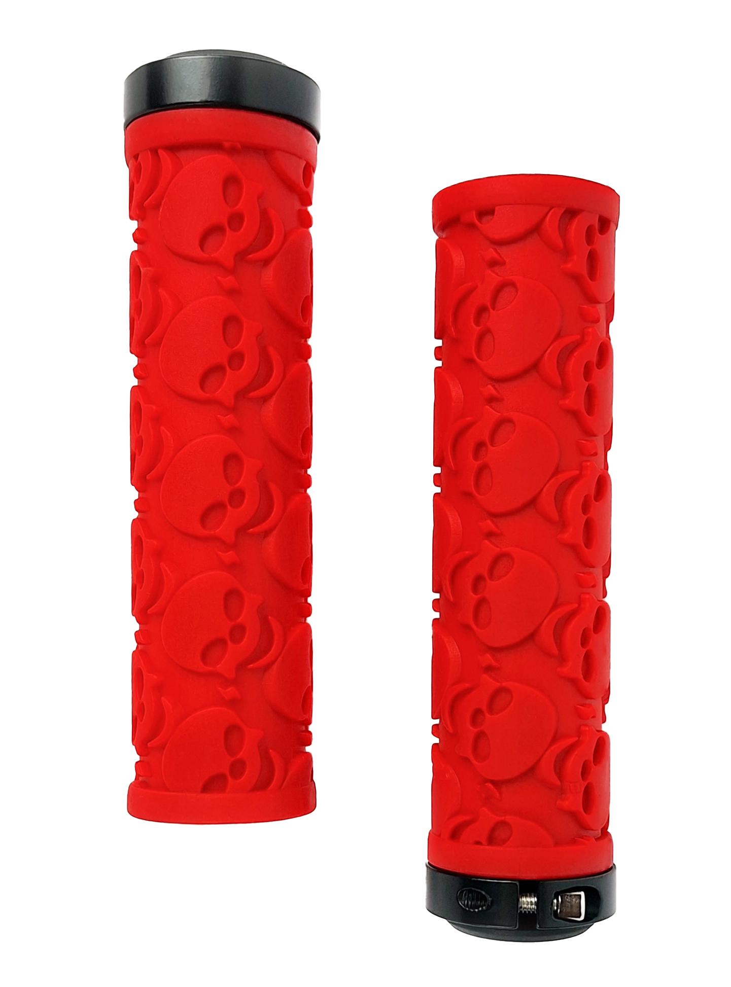 Грипсы резиновые прямые с черепами с алюминиевым замком 125 мм Красный (G0001021)