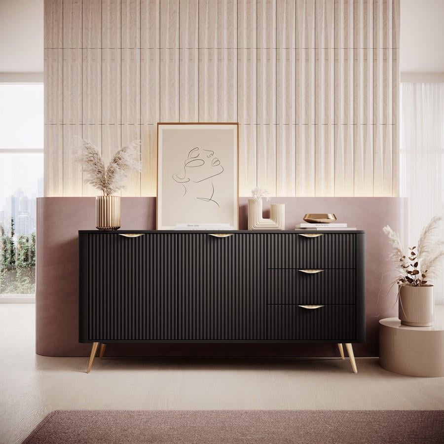 Комод Perfect Home Lante 2-дверный с 3 ящиками и золотыми ножками 2D3S/163 Черный (PFH-091191)