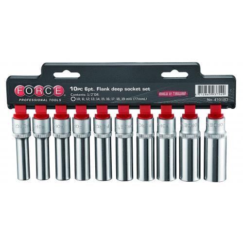 Набор головок Force 6-гранных 1/2" глубоких 10 пр. 10-19 мм (41018D)