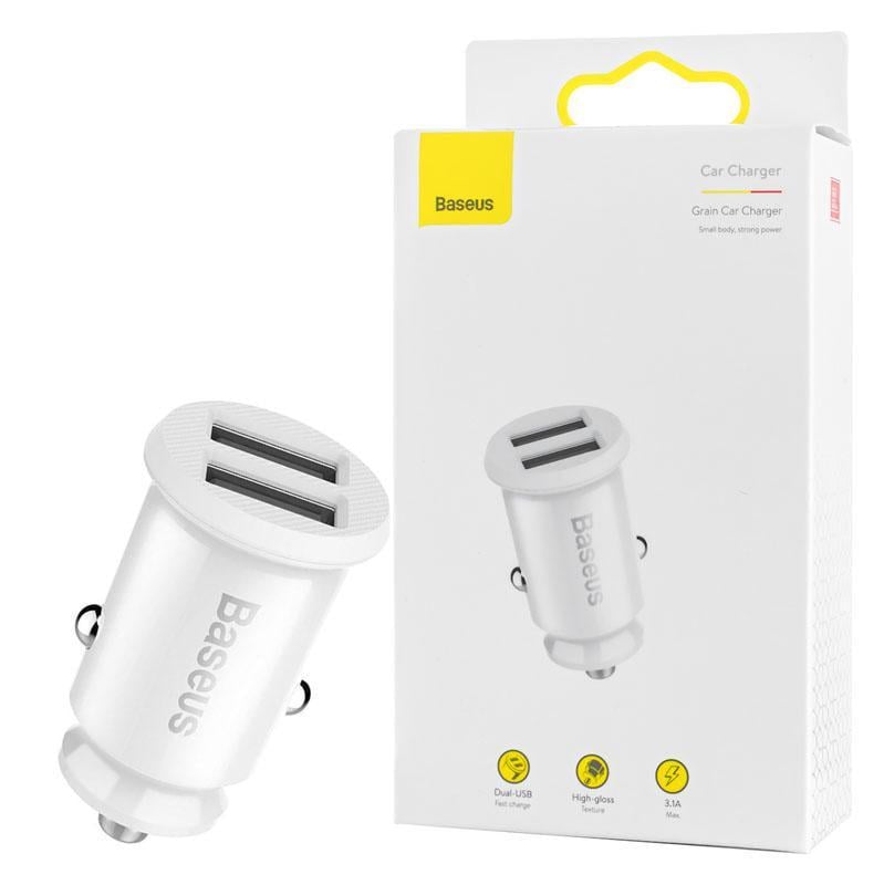 Зарядний пристрій автомобільний BASEUS Grain Car Charger 3,1A Dual USB White (231670)