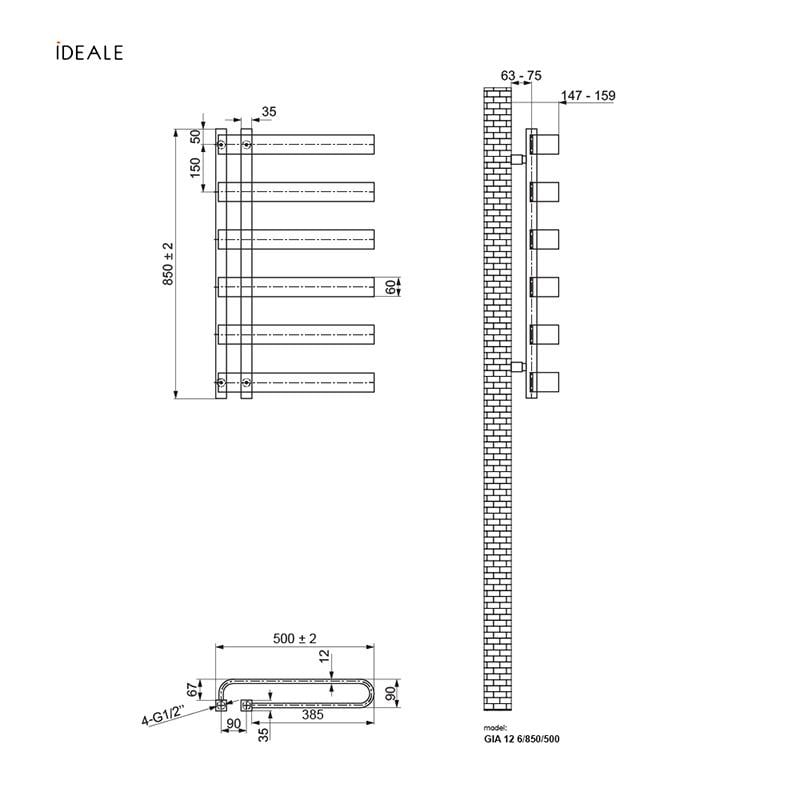 Рушникосушка дизайнерська Ideale Gia 6/850/500 Синій - фото 3