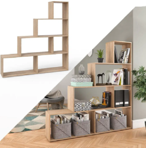 Стеллаж лесенка для гостиной с ячейками на 6 ячеек Дуб сонома (P57б) - фото 3