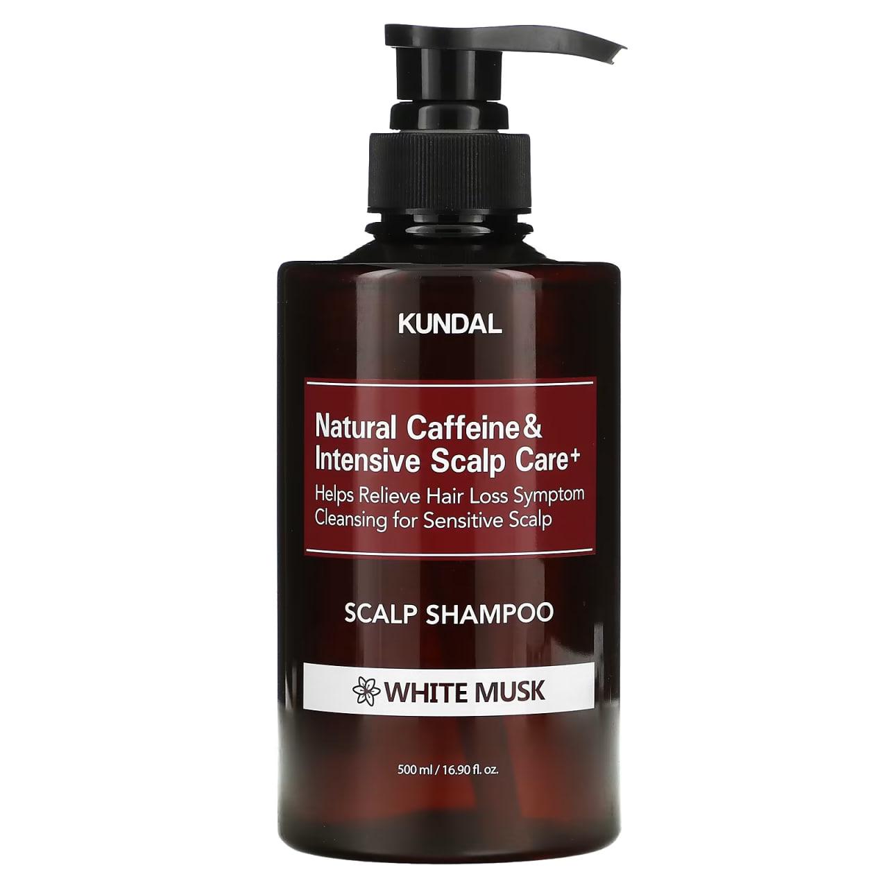 Шампунь с кофеином против выпадения волос Natural Caffeine & Intensive Scalp Care Shampoo White Musk Kundal 500 мл (8809568745765) - фото 1