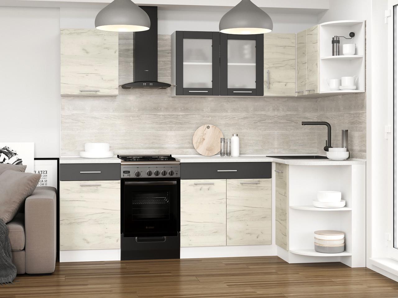 Мебель для угловой кухни Эверест №1 Эко Новая 2,4х1,8 м Крафт Белый/Графитовый (27001.01) - фото 2 Мебель для угловой кухни Эверест №1 Эко Новая 2,4х1,8 м Крафт Белый/Графитовый (27001.01) - фото 2