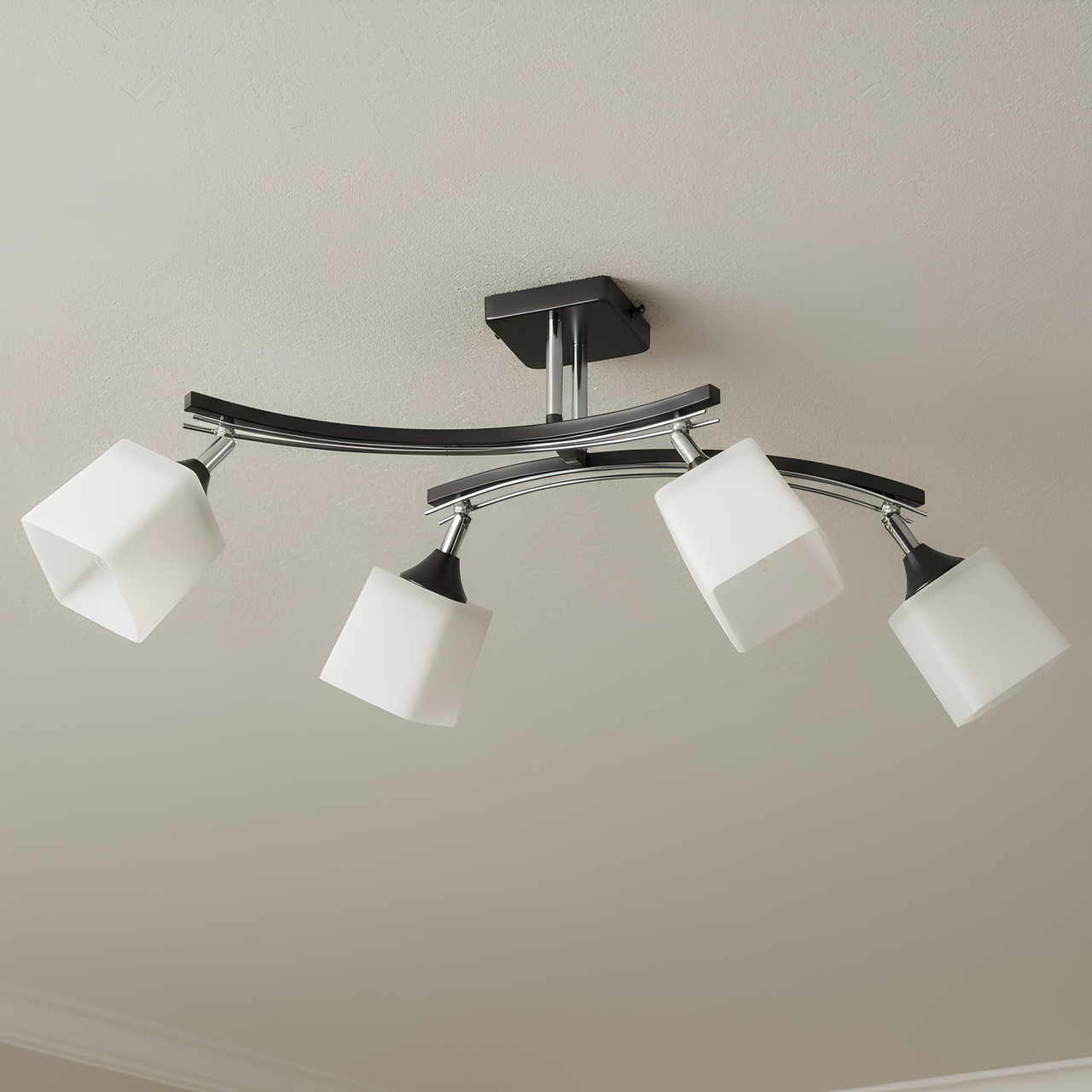 Люстра Valeso на четыре квадратных плафона под лампу Е27 Черный/Хром (B N1435/4) Люстра Valeso на четыре квадратных плафона под лампу Е27 Черный/Хром (B N1435/4)