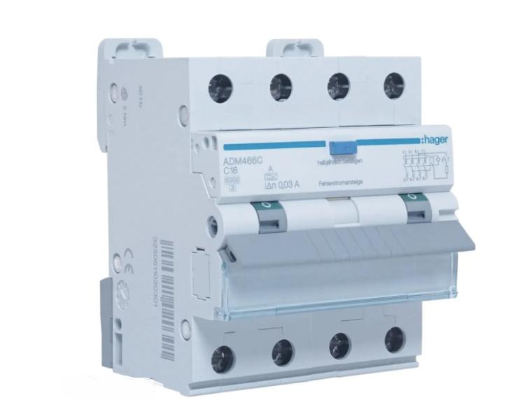 Диференціальний автоматичний вимикач Hager 4-п. 16A C 30mA 6kA (ADM466C)