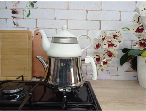 Чайник двухъярусный турецкий OMS 8025 из нержавеющей стали 1/2,2 л Белый - фото 2 Чайник двухъярусный турецкий OMS 8025 из нержавеющей стали 1/2,2 л Белый - фото 2