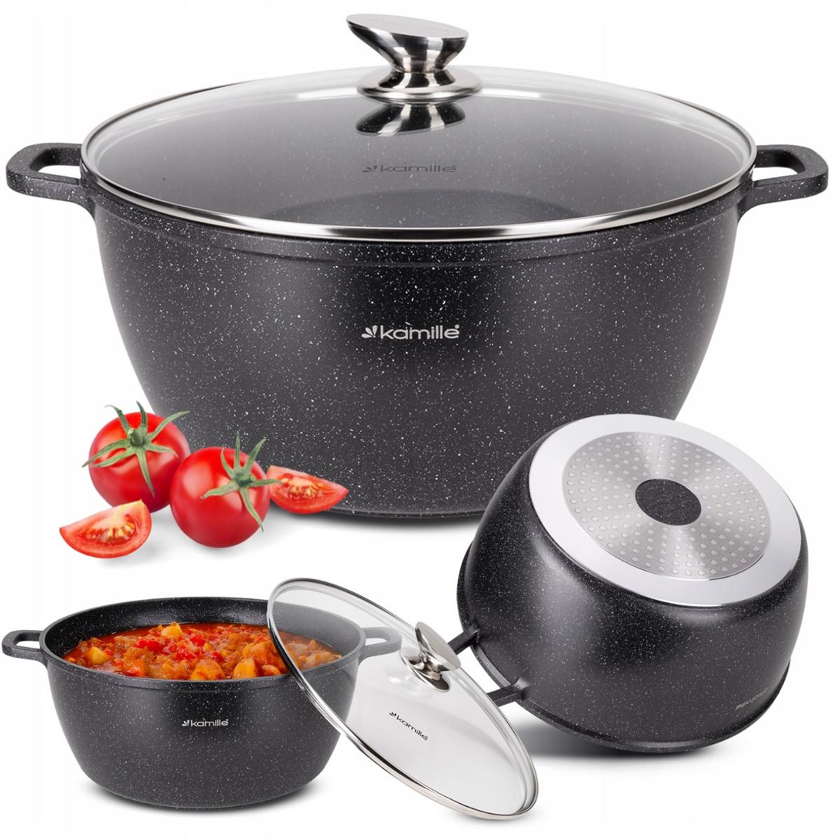 Каструля зі скляною кришкою та антипригарним покриттям Kamille КМ-4481 з литого алюмінію 10 л Чорний мармур (150-84-4481) - фото 5 Каструля зі скляною кришкою та антипригарним покриттям Kamille КМ-4481 з литого алюмінію 10 л Чорний мармур (150-84-4481) - фото 5