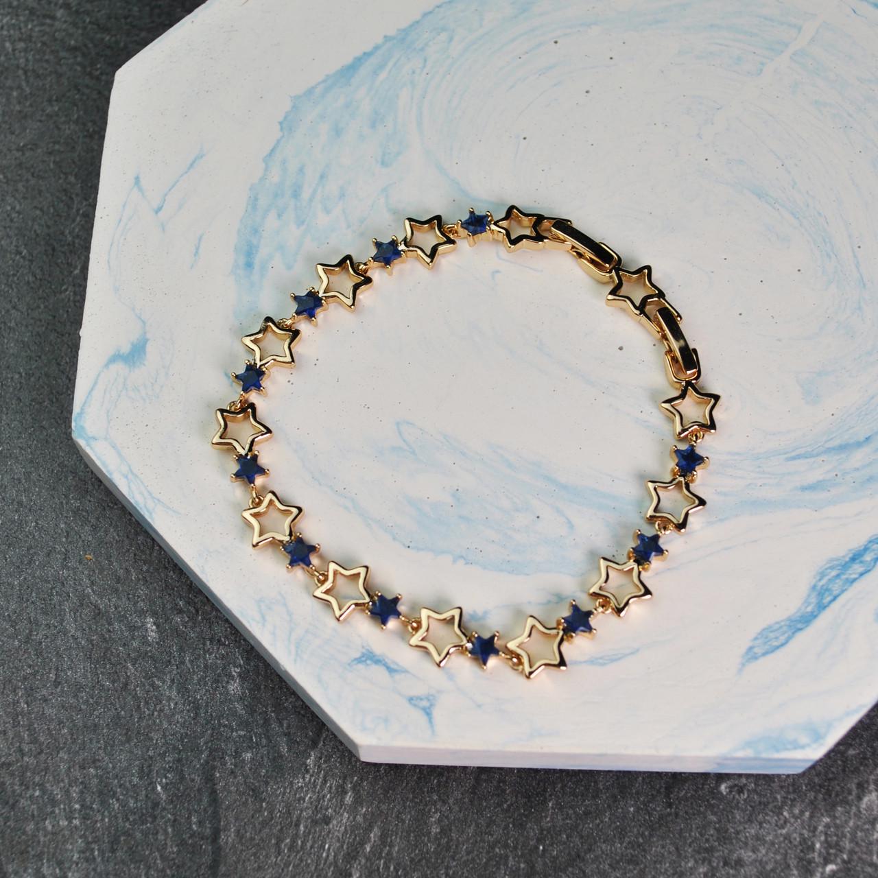 Браслет зірки з синіми фіанітами медична сталь позолота (x204-2) Браслет зірки з синіми фіанітами медична сталь позолота (x204-2)