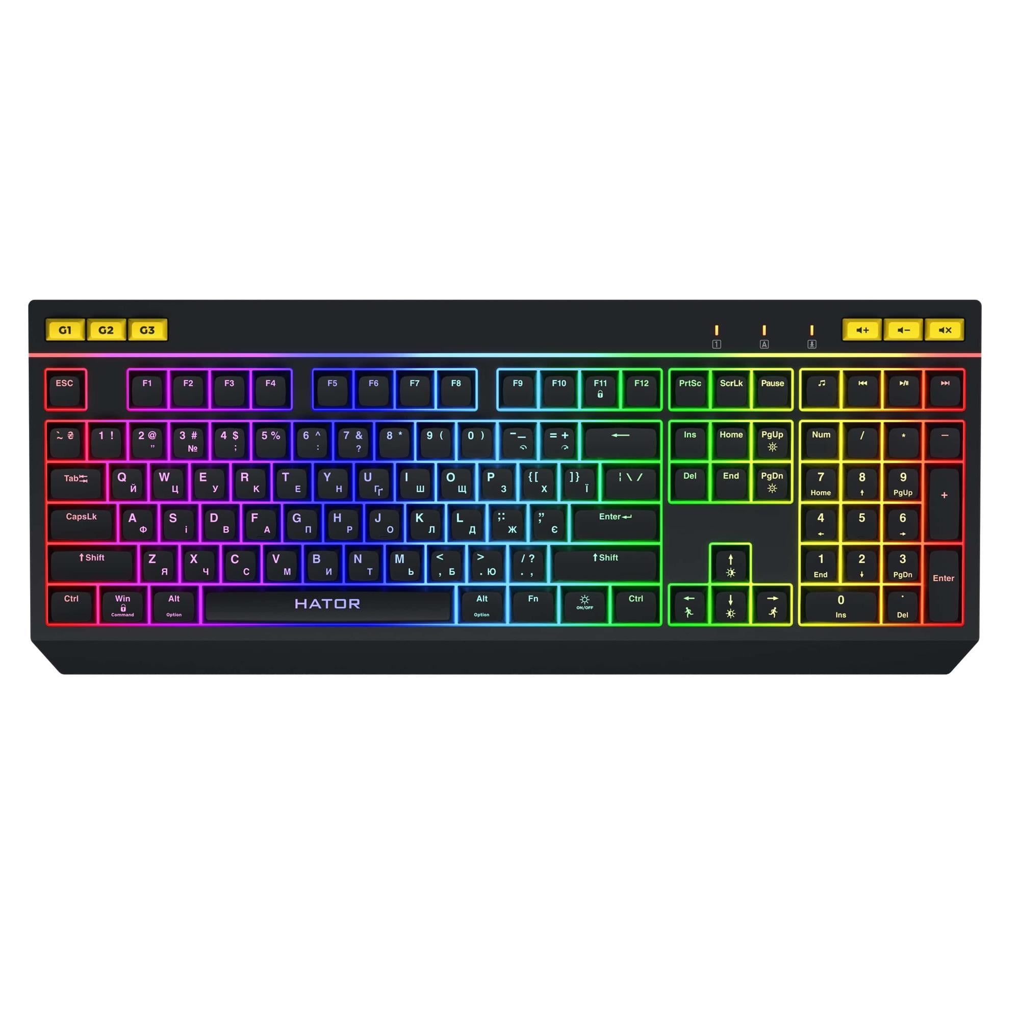 Клавиатура мембранная игровая Hator Icefall 115 клавиш USB 1,8 м RGB Black (HTK402UA)