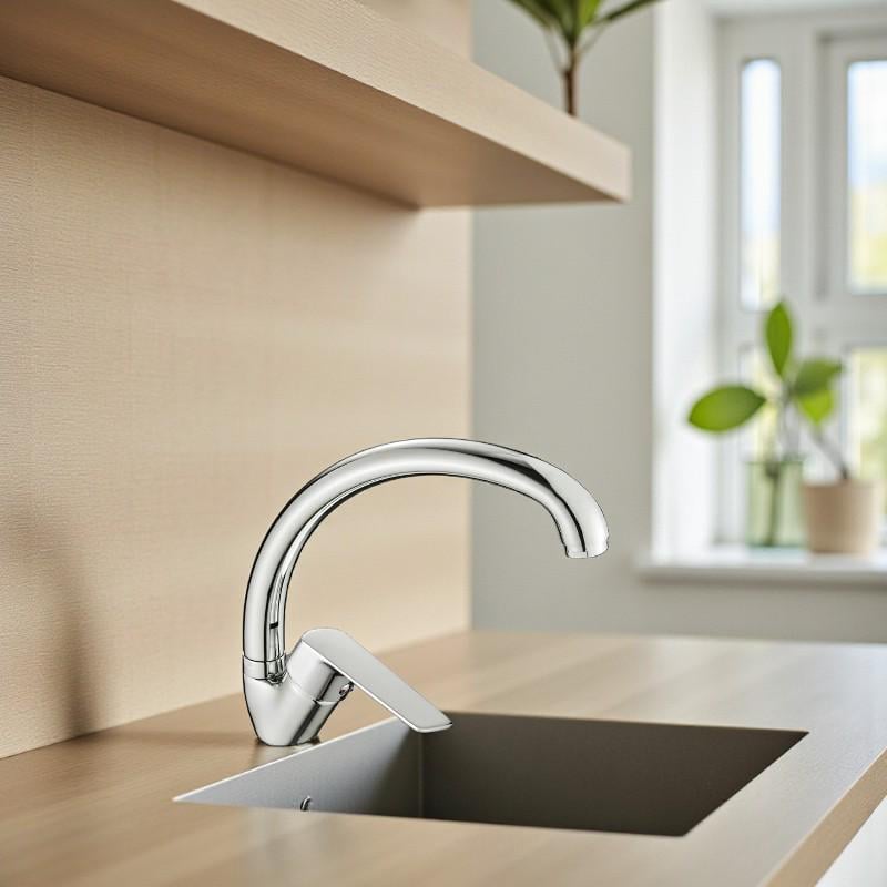 Смеситель для кухни Cron AMAYA-11 с высоким изливом однорычажный цинковый сплав Хром (b-CR0856) - фото 2