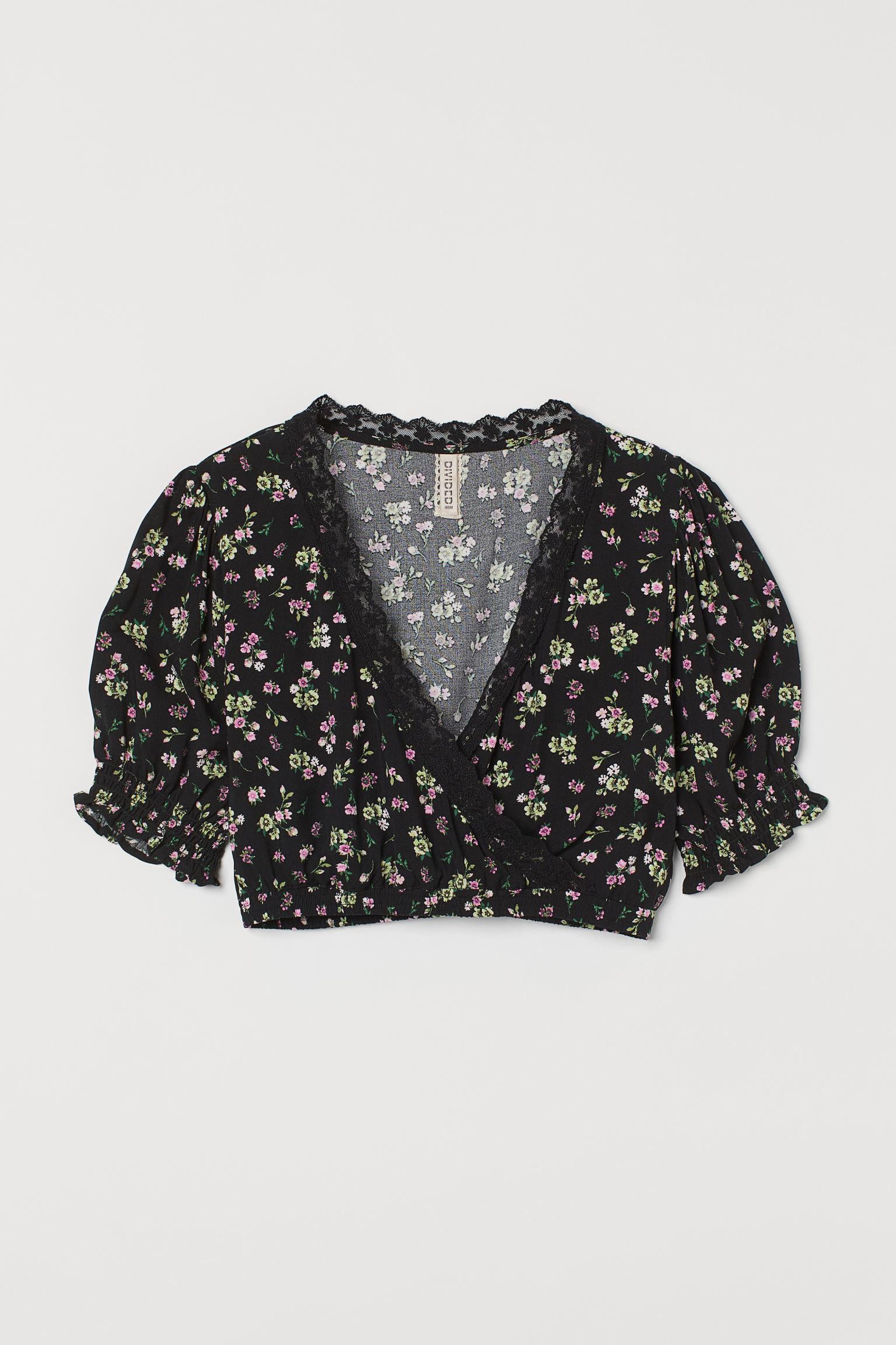 Блуза H&M Квіти р. 42 Чорний (S1507974222)