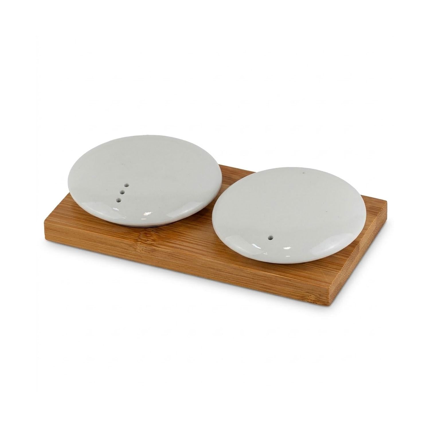 Набор Диск YS0128 соль/перец фарфоровый на деревянной подставке