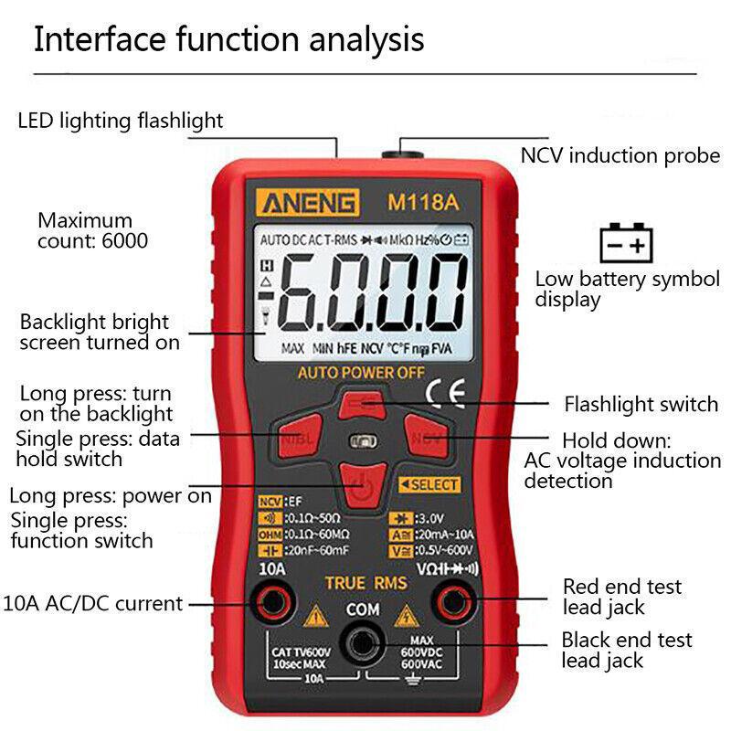 Мультиметр цифровой ANENG M118A переменного/постоянного тока (118) - фото 6